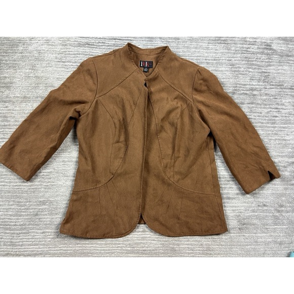 r&k originals Jackets & Blazers - R&K Original Jacket Womens 14 Brown Polyester Open‎ Front Faux Suede Feel